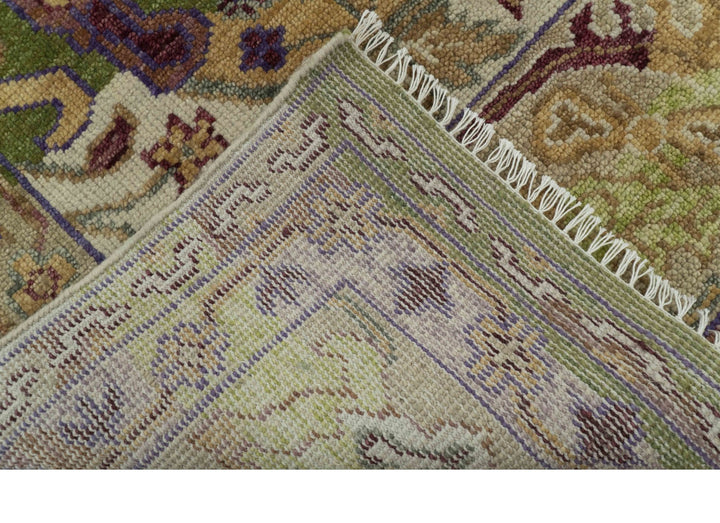 Green, Ivory And Gold Transition Hand Knotted Custom Made wool area rug - The Rug Decor