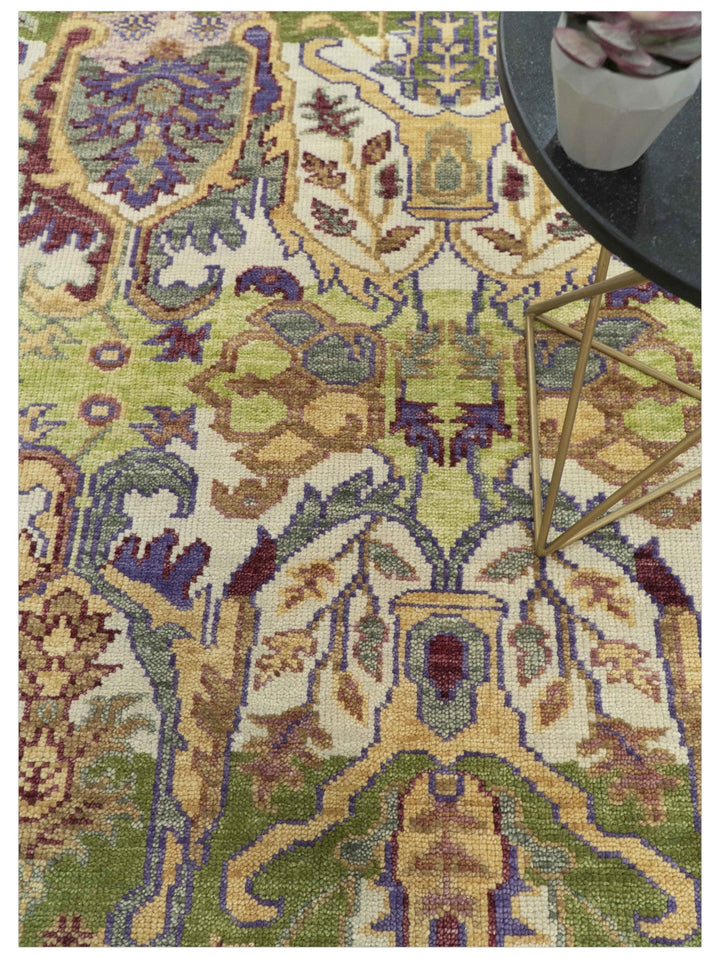 Green, Ivory And Gold Transition Hand Knotted Custom Made wool area rug - The Rug Decor