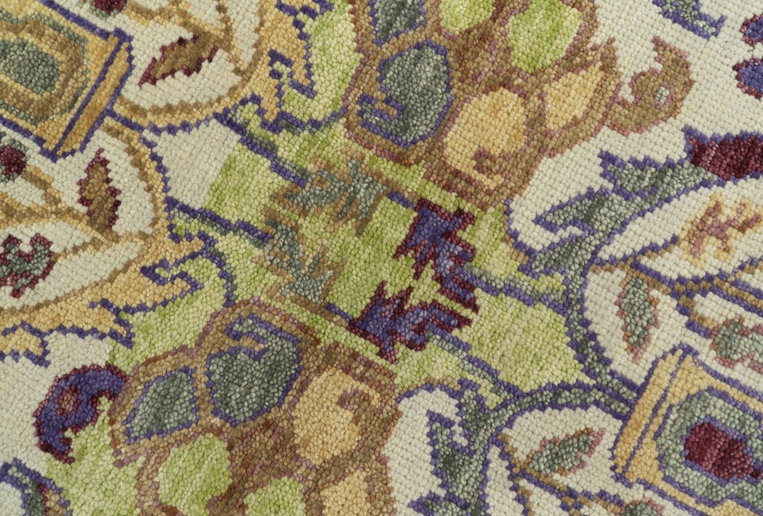 Green, Ivory And Gold Transition Hand Knotted Custom Made wool area rug - The Rug Decor