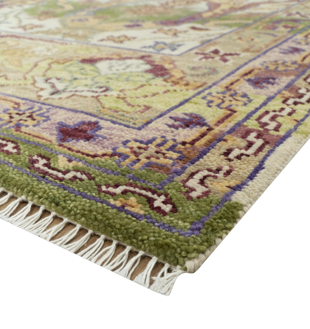 Green, Ivory And Gold Transition Hand Knotted Custom Made wool area rug - The Rug Decor