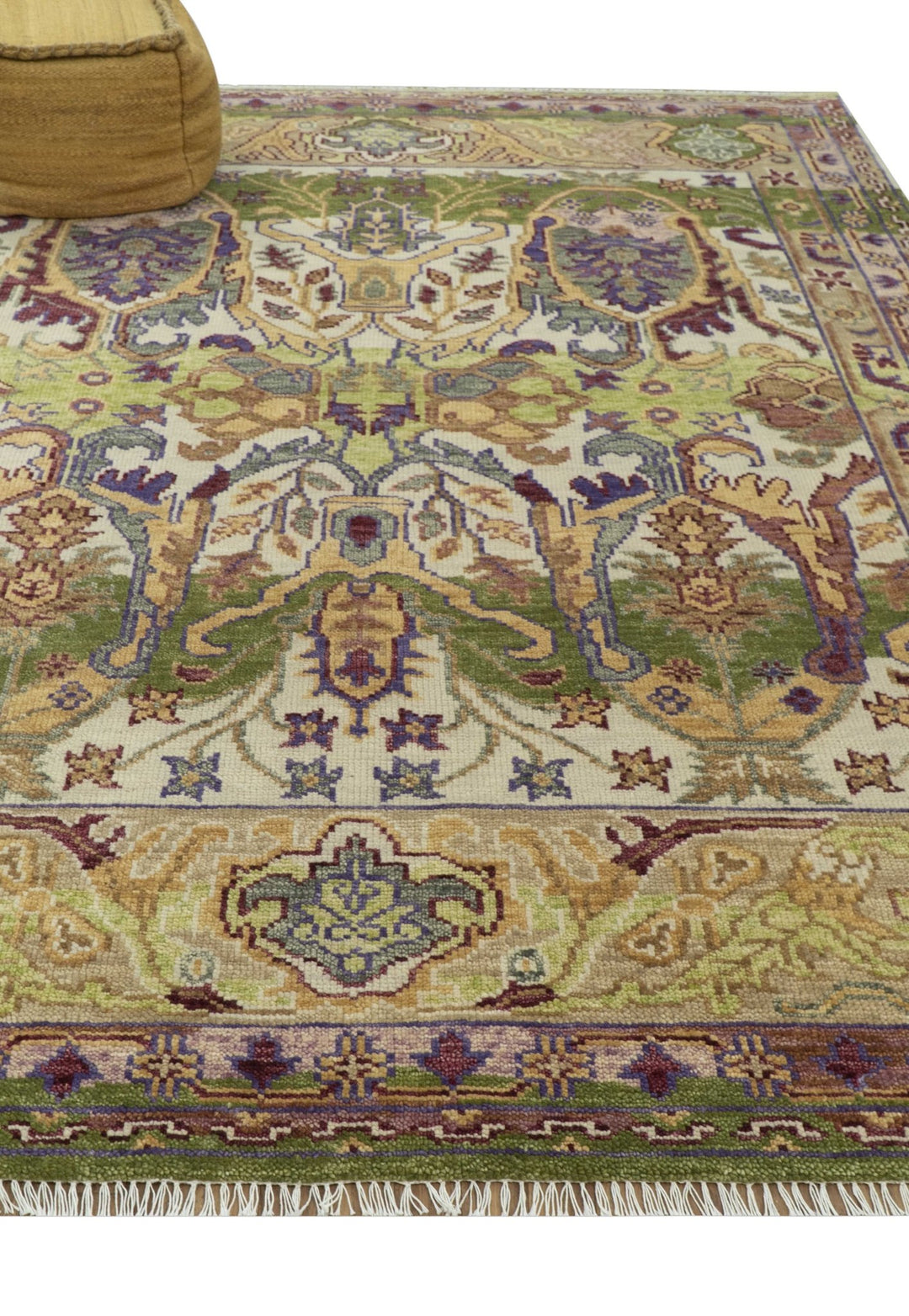 Green, Ivory And Gold Transition Hand Knotted Custom Made wool area rug - The Rug Decor