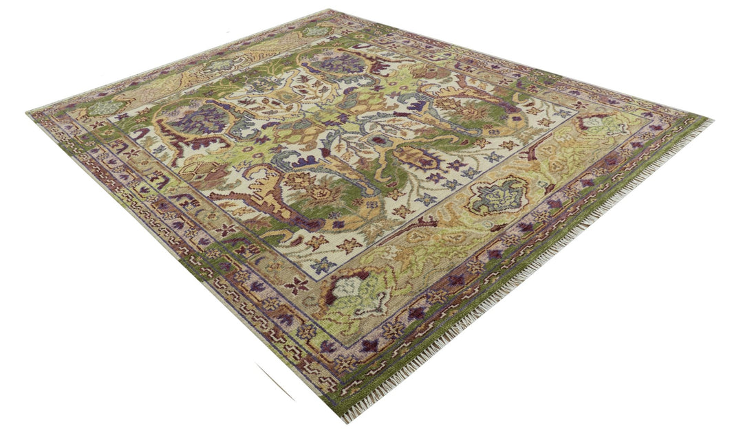 Green, Ivory And Gold Transition Hand Knotted Custom Made wool area rug - The Rug Decor