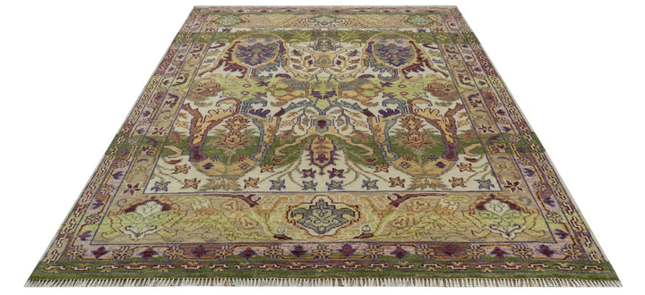 Green, Ivory And Gold Transition Hand Knotted Custom Made wool area rug - The Rug Decor