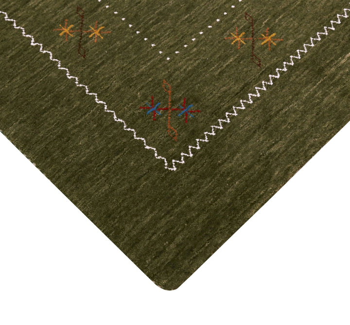 Green Modern Gabbeh Border Design Hand Loomed Wool Area Rug - The Rug Decor