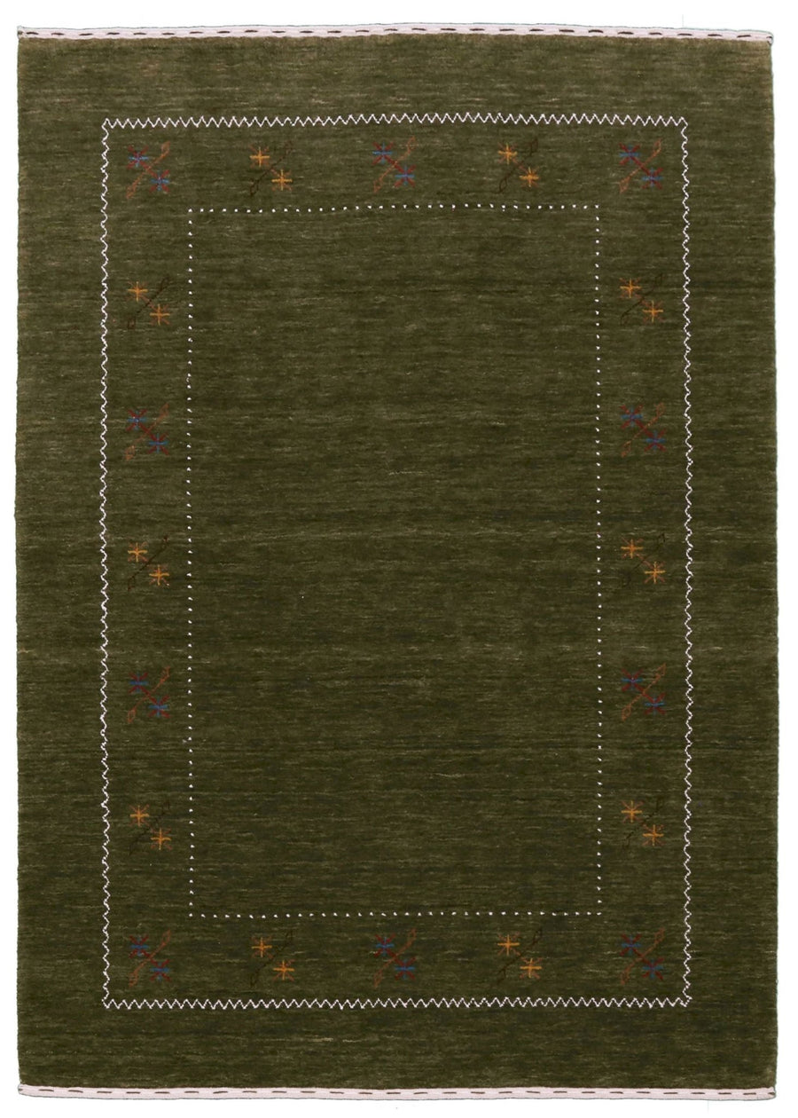 Green Modern Gabbeh Border Design Hand Loomed Wool Area Rug - The Rug Decor