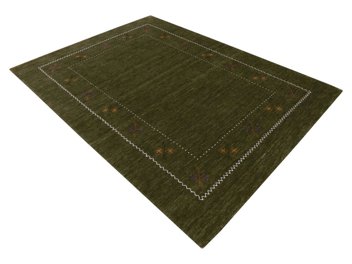 Green Modern Gabbeh Border Design Hand Loomed Wool Area Rug - The Rug Decor