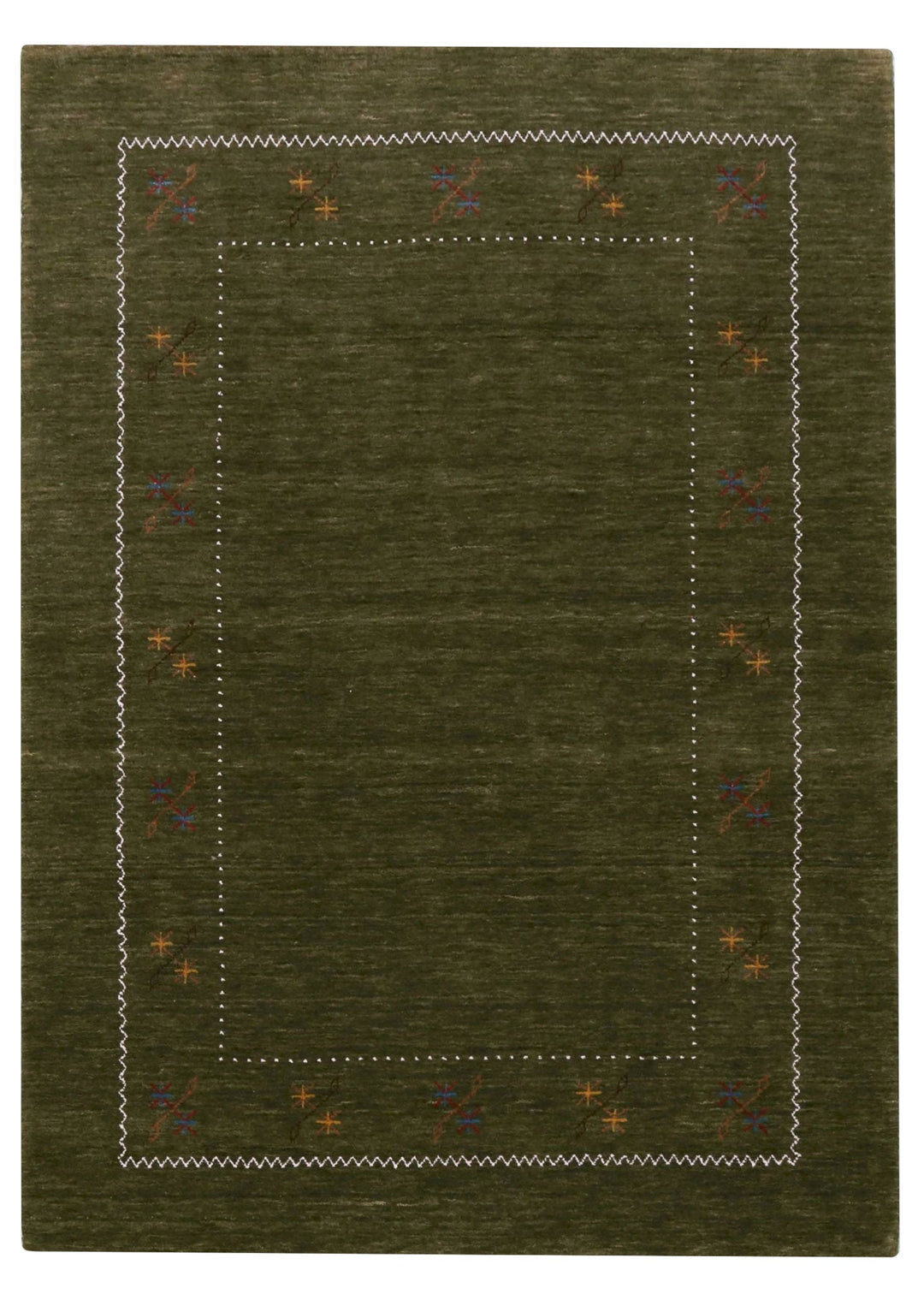 Green Modern Gabbeh Border Design Hand Loomed Wool Area Rug - The Rug Decor