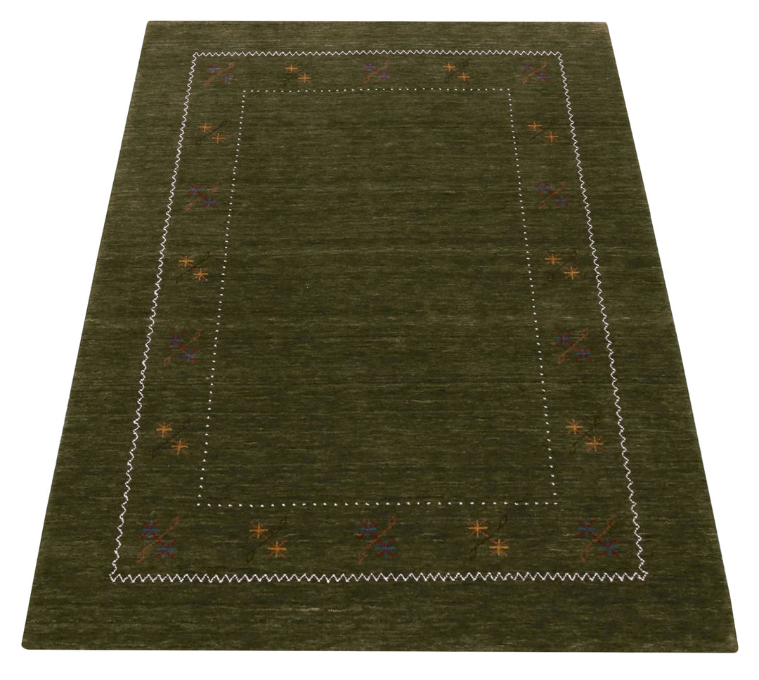 Green Modern Gabbeh Border Design Hand Loomed Wool Area Rug - The Rug Decor