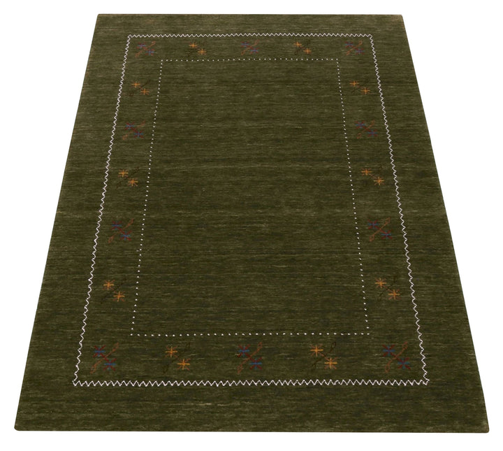 Green Modern Gabbeh Border Design Hand Loomed Wool Area Rug - The Rug Decor
