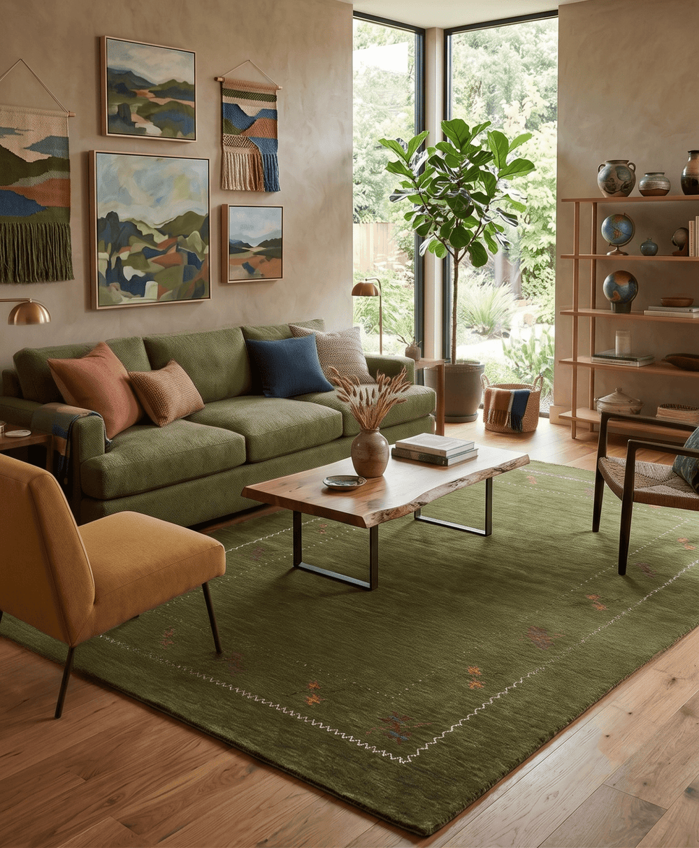 Green Modern Gabbeh Border Design Hand Loomed Wool Area Rug - The Rug Decor