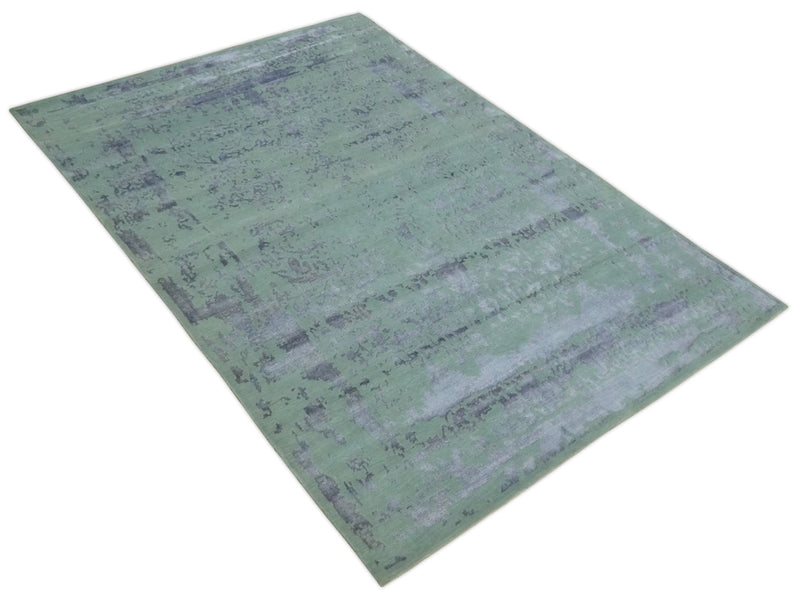 Green, Silver, Gray and Charcoal Modern Abstract Hand knotted 6x9 Wool and Viscose area Rug - The Rug Decor