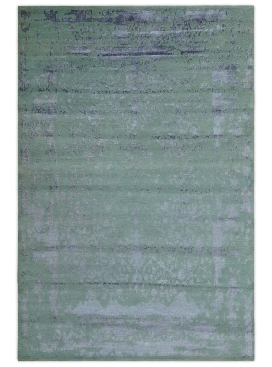 Green, Silver, Gray and Charcoal Modern Abstract Hand knotted 6x9 Wool and Viscose area Rug - The Rug Decor