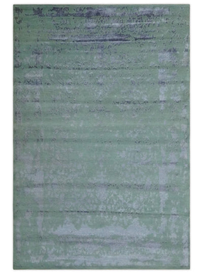 Green, Silver, Gray and Charcoal Modern Abstract Hand knotted 6x9 Wool and Viscose area Rug - The Rug Decor
