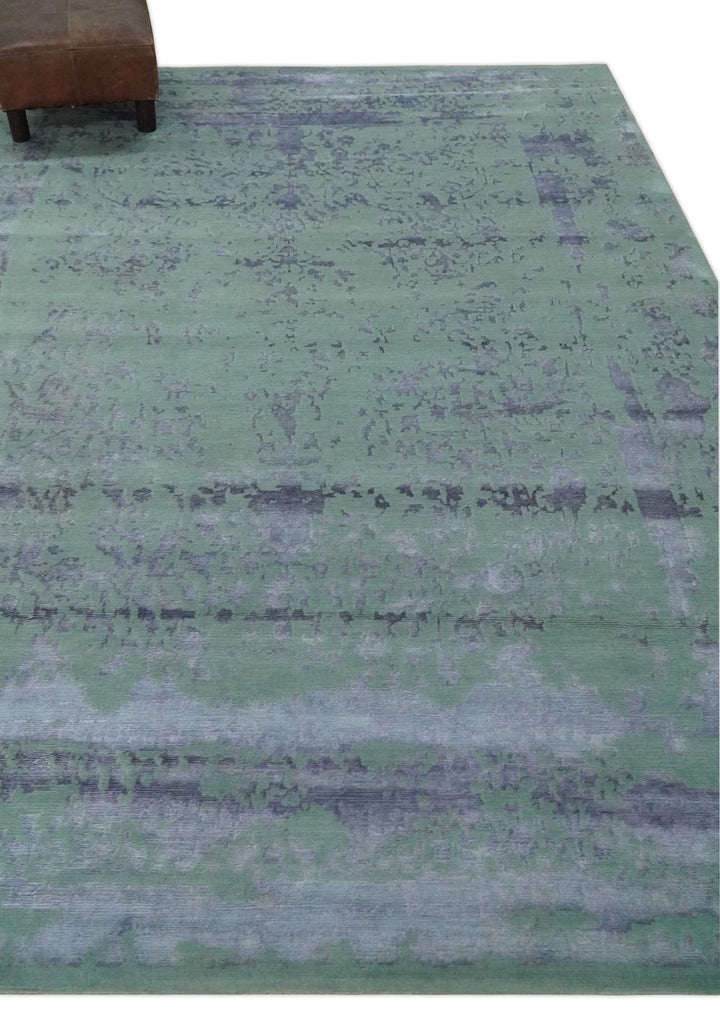 Green, Silver, Gray and Charcoal Modern Abstract Hand knotted 6x9 Wool and Viscose area Rug - The Rug Decor