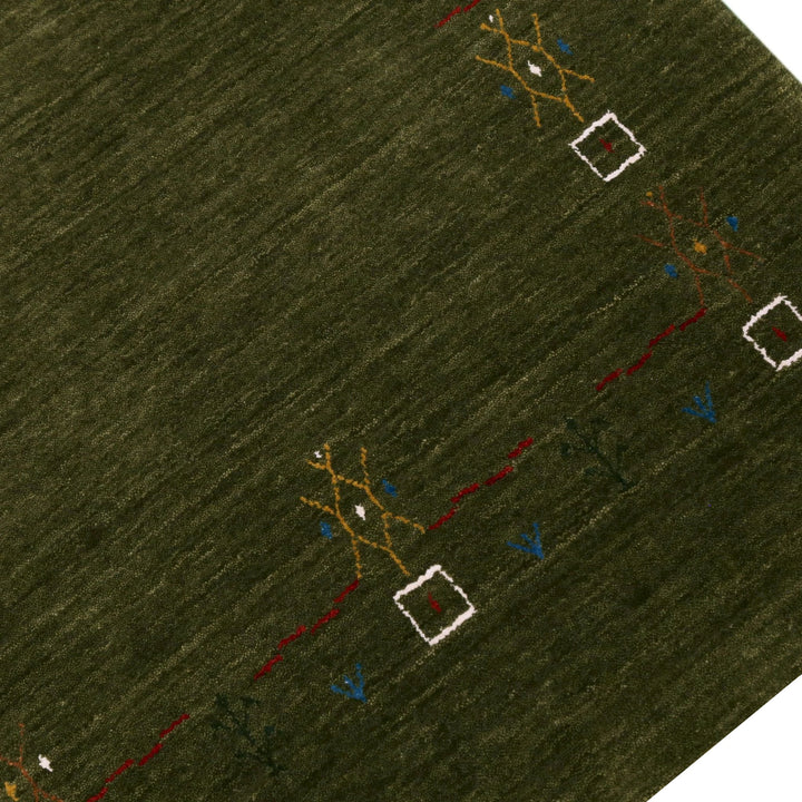 Green Tribal Border Design Hand Loomed Wool Area Rug - The Rug Decor