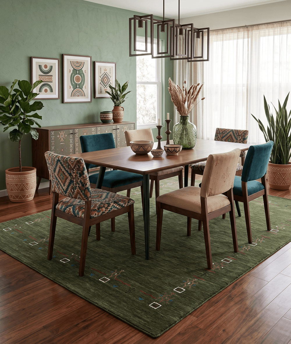 Green Tribal Border Design Hand Loomed Wool Area Rug - The Rug Decor