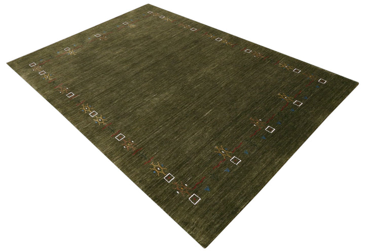 Green Tribal Border Design Hand Loomed Wool Area Rug - The Rug Decor