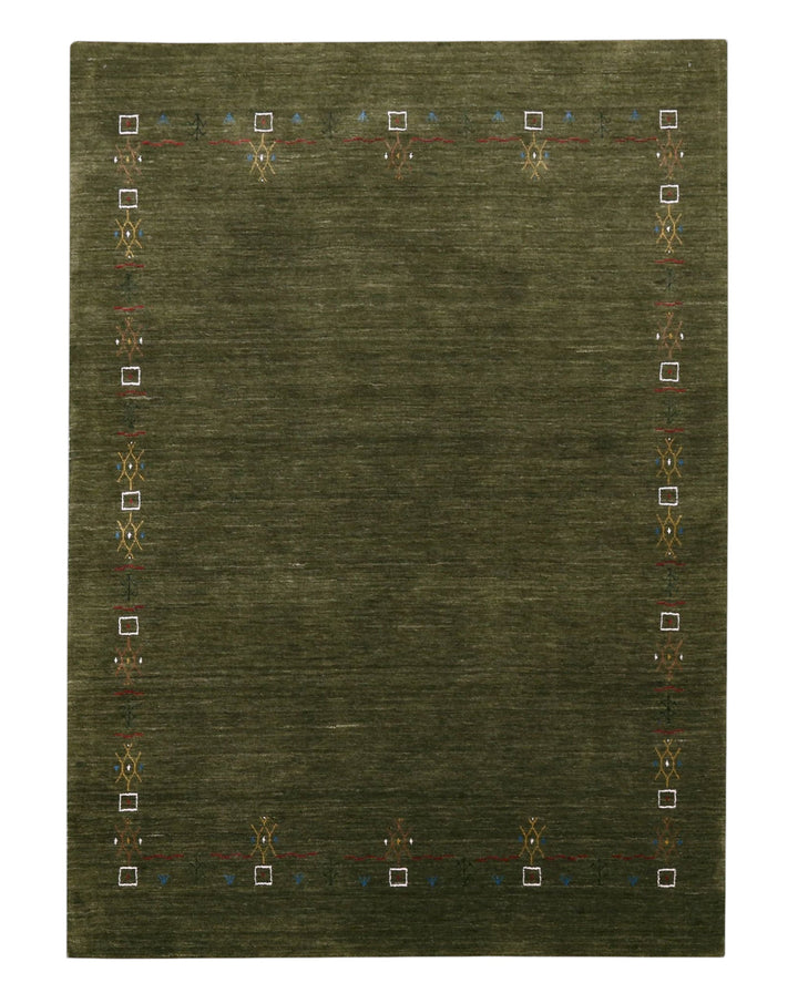 Green Tribal Border Design Hand Loomed Wool Area Rug - The Rug Decor
