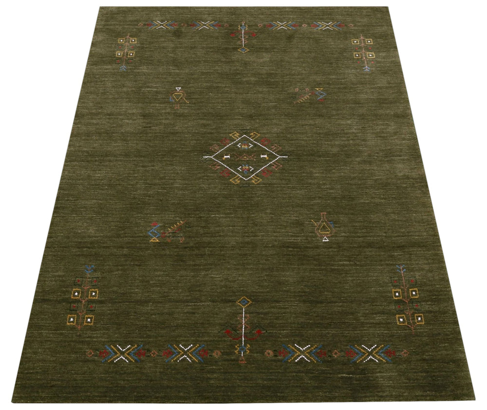 Green Tribal Center Medallion Hand Loomed Wool Area Rug - The Rug Decor