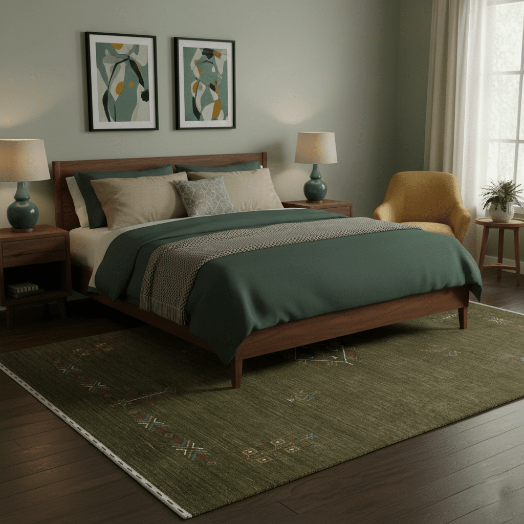 Green Tribal Center Medallion Hand Loomed Wool Area Rug - The Rug Decor