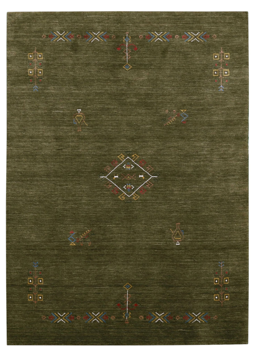 Green Tribal Center Medallion Hand Loomed Wool Area Rug - The Rug Decor