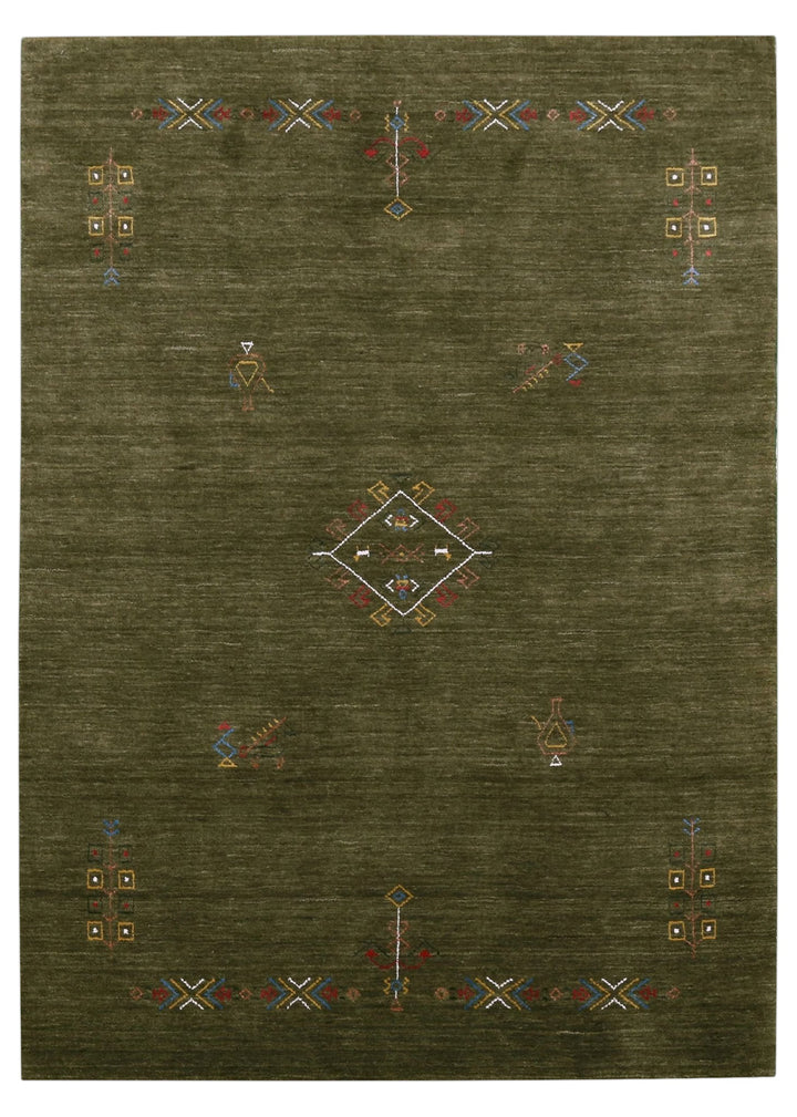 Green Tribal Center Medallion Hand Loomed Wool Area Rug - The Rug Decor