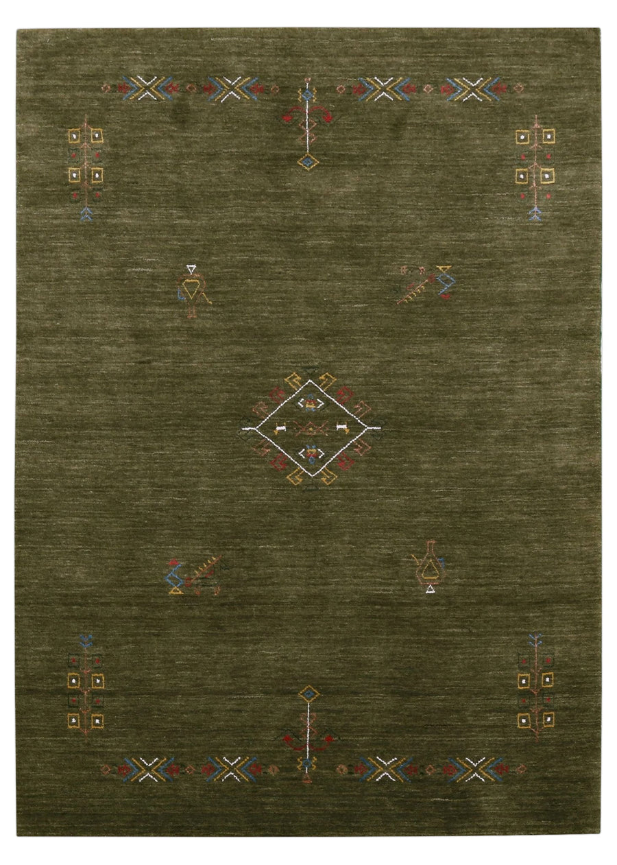 Green Tribal Center Medallion Hand Loomed Wool Area Rug - The Rug Decor