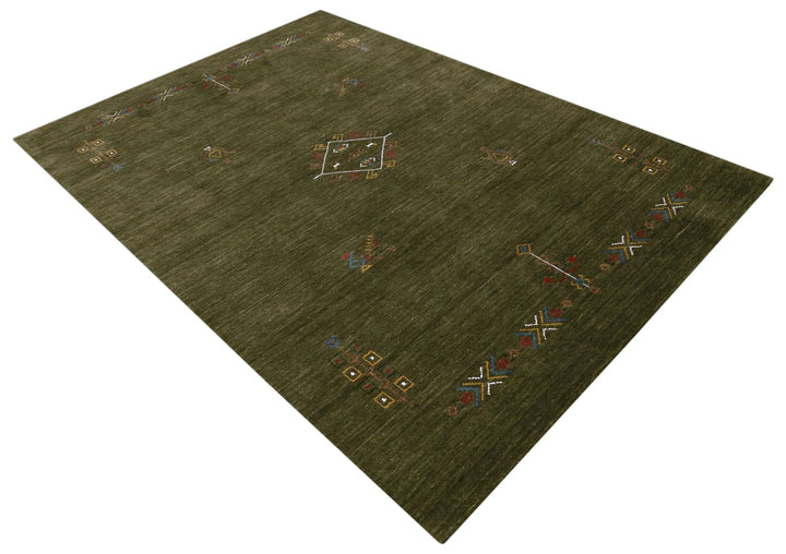 Green Tribal Center Medallion Hand Loomed Wool Area Rug - The Rug Decor