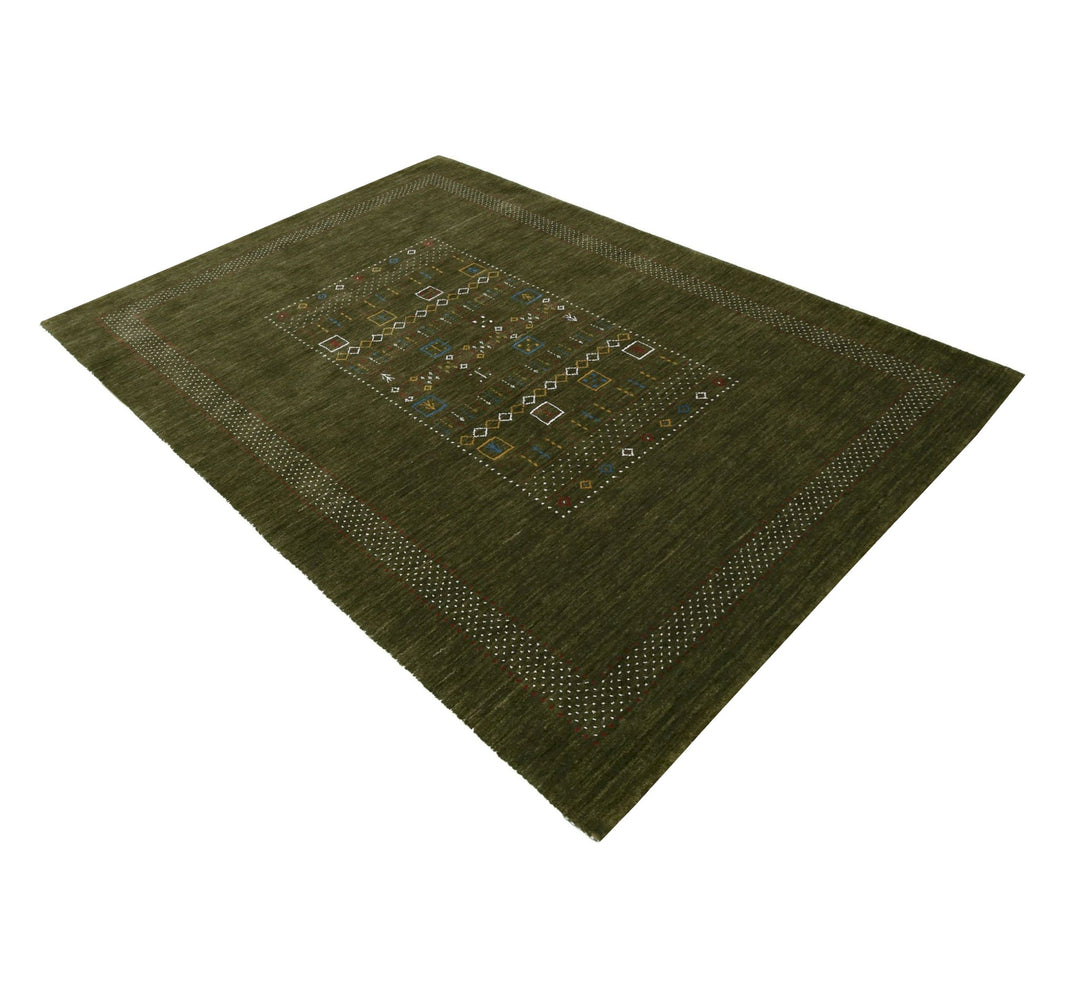 Green Tribal Center Pattern Hand Loomed Wool Area Rug - The Rug Decor