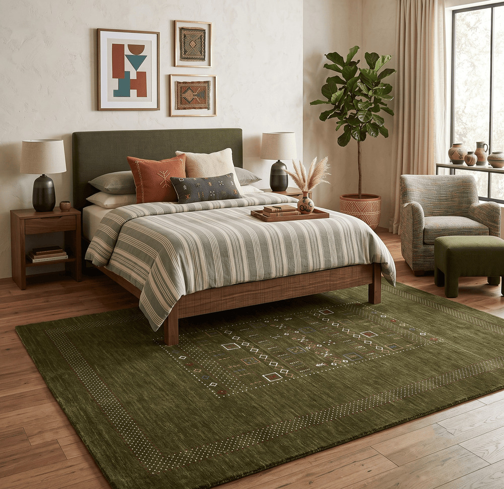 Green Tribal Center Pattern Hand Loomed Wool Area Rug - The Rug Decor