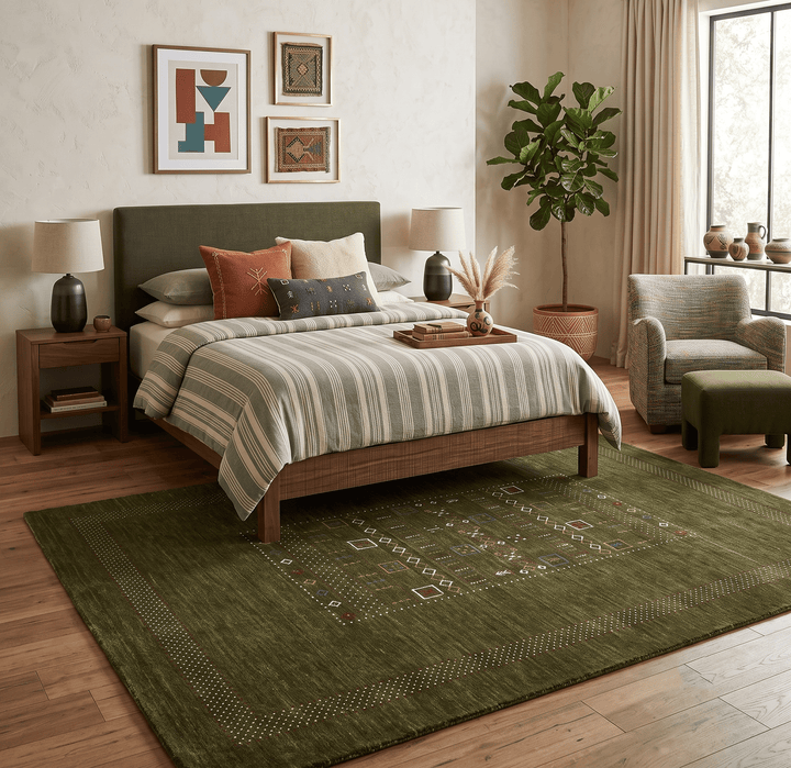Green Tribal Center Pattern Hand Loomed Wool Area Rug - The Rug Decor