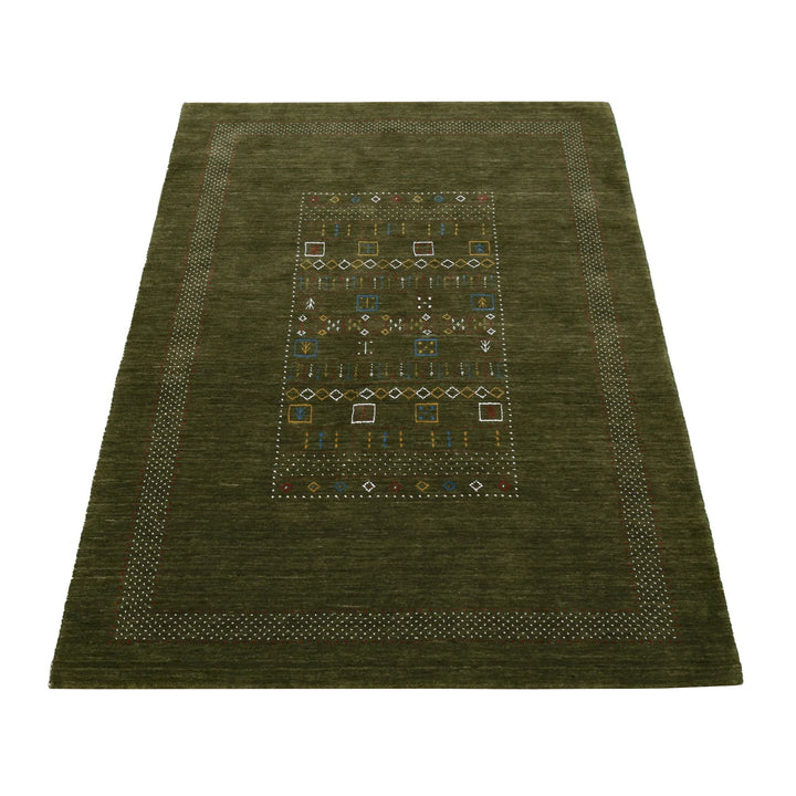 Green Tribal Center Pattern Hand Loomed Wool Area Rug - The Rug Decor