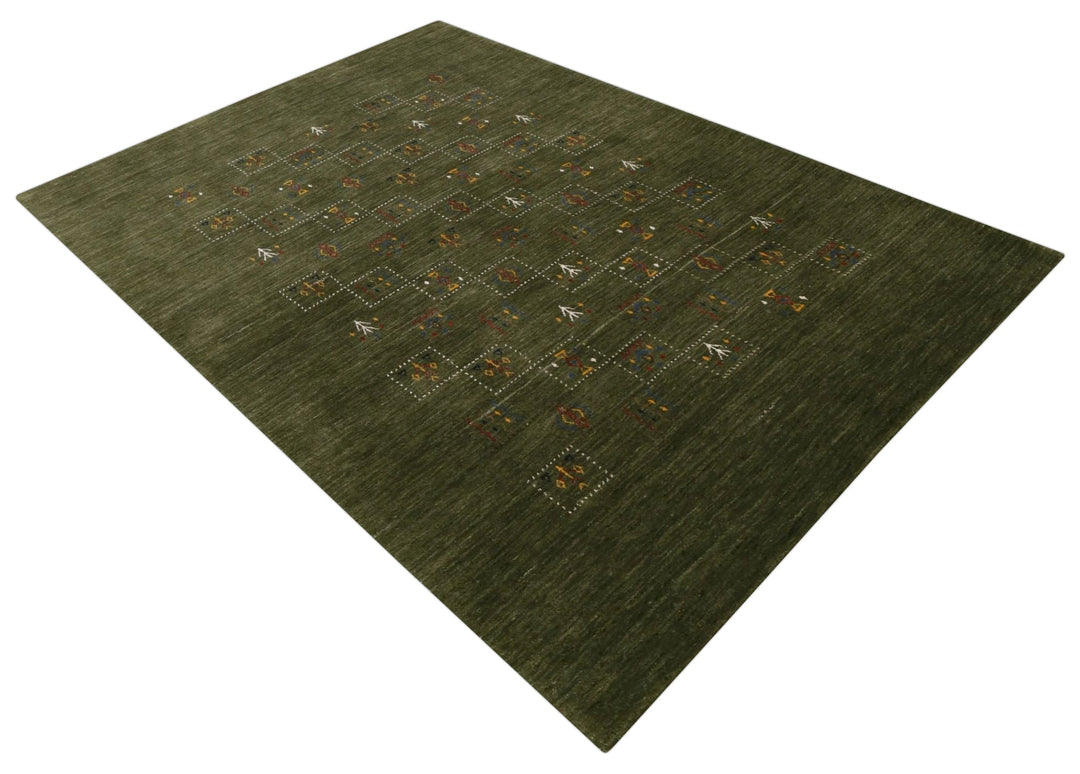 Green Tribal Design Hand Loomed Wool Area Rug - The Rug Decor