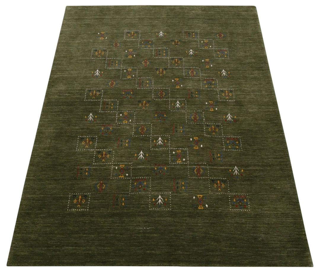 Green Tribal Design Hand Loomed Wool Area Rug - The Rug Decor