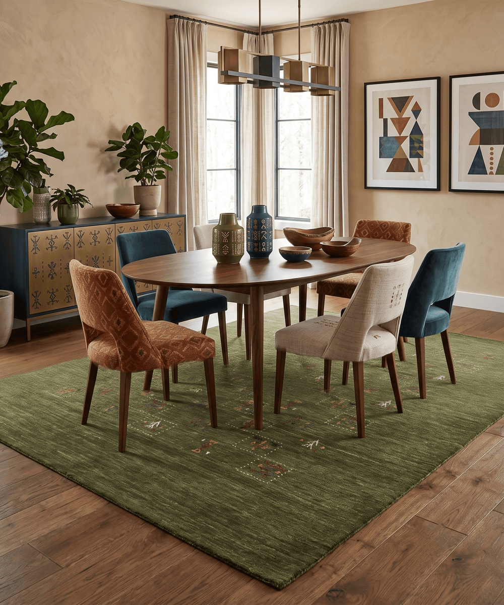 Green Tribal Design Hand Loomed Wool Area Rug - The Rug Decor