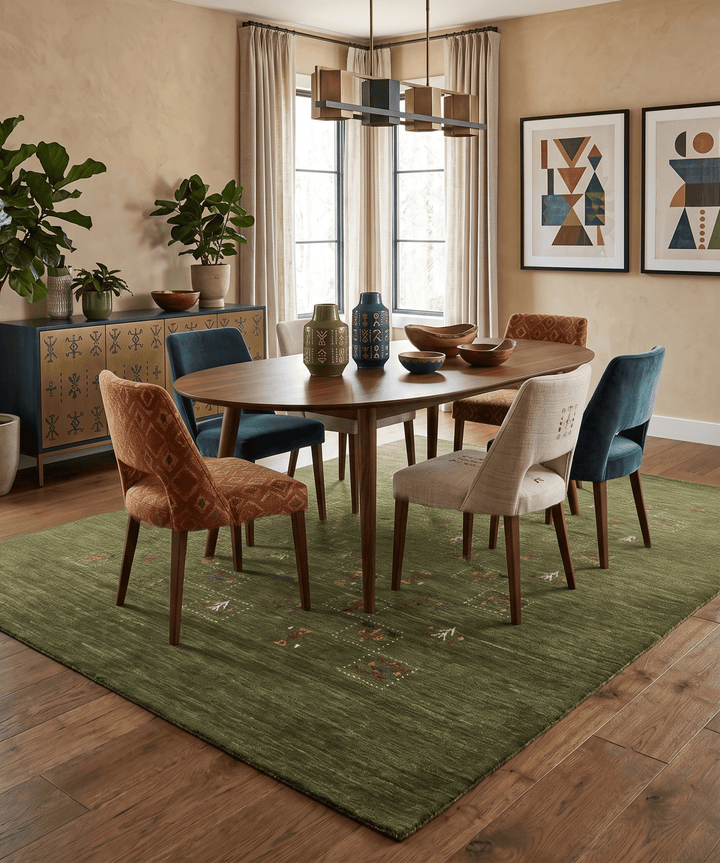 Green Tribal Design Hand Loomed Wool Area Rug - The Rug Decor