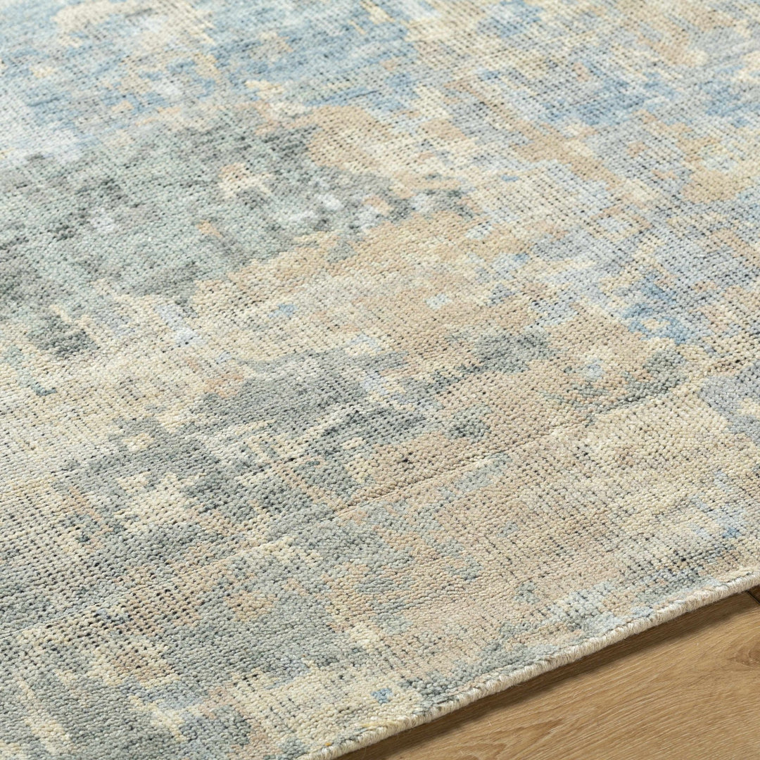 Greenhills Modern Abstract Design Beige And Blue Hand Knotted Area Rug - The Rug Decor