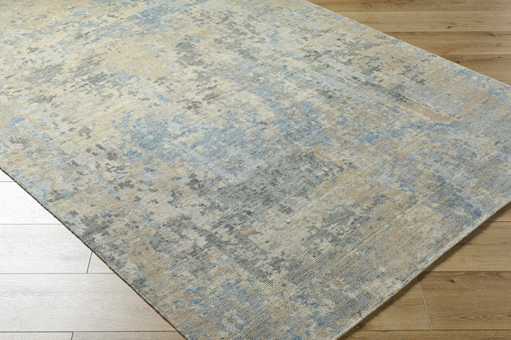 Greenhills Modern Abstract Design Beige And Blue Hand Knotted Area Rug - The Rug Decor