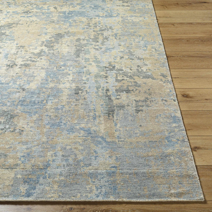 Greenhills Modern Abstract Design Beige And Blue Hand Knotted Area Rug - The Rug Decor