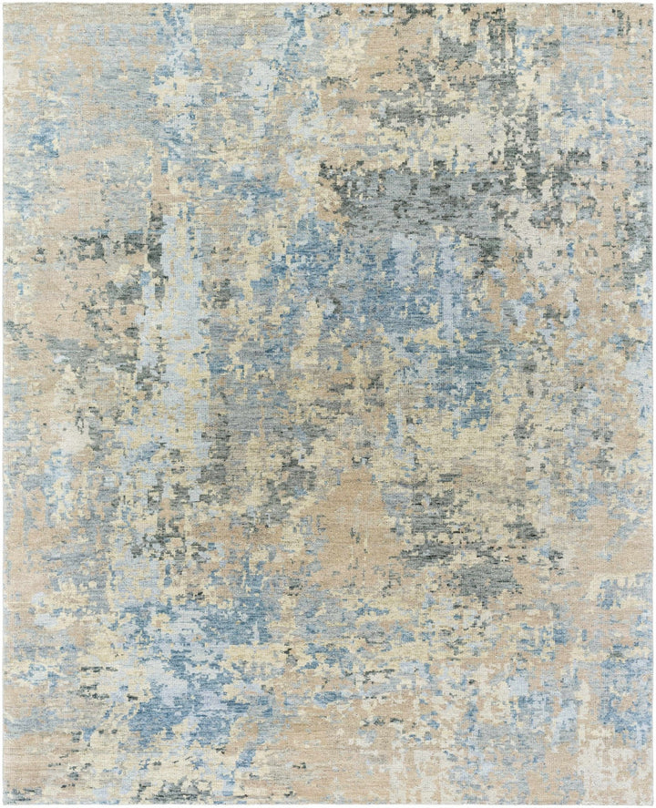 Greenhills Modern Abstract Design Beige And Blue Hand Knotted Area Rug - The Rug Decor