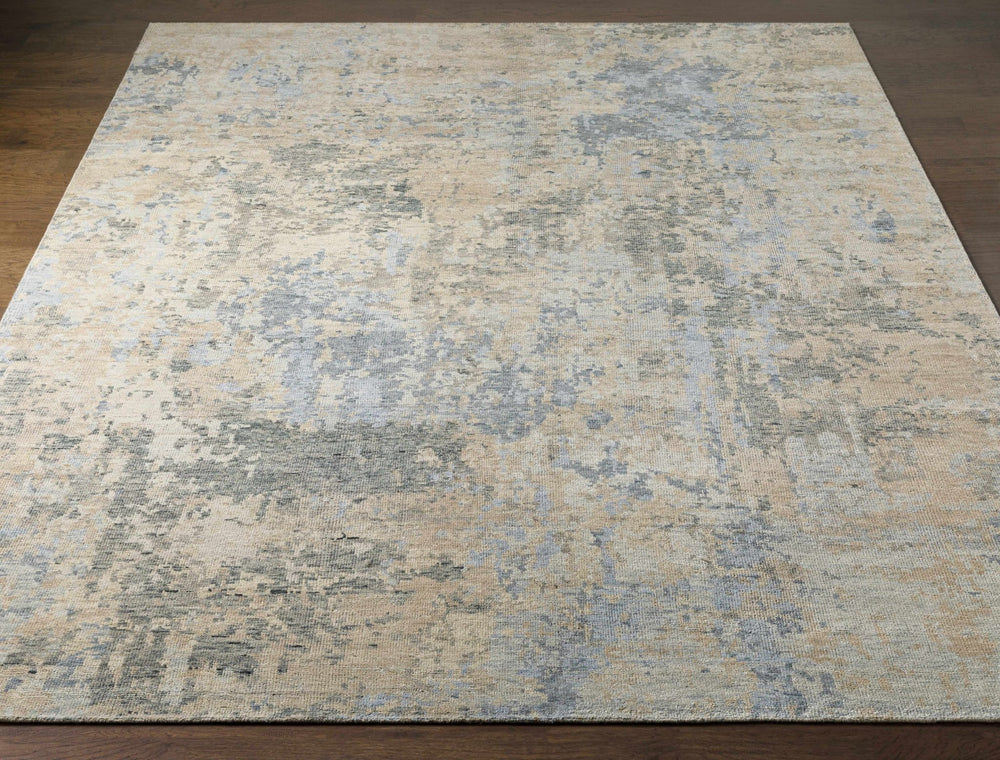 Greenhills Modern Abstract Design Beige And Blue Hand Knotted Area Rug - The Rug Decor
