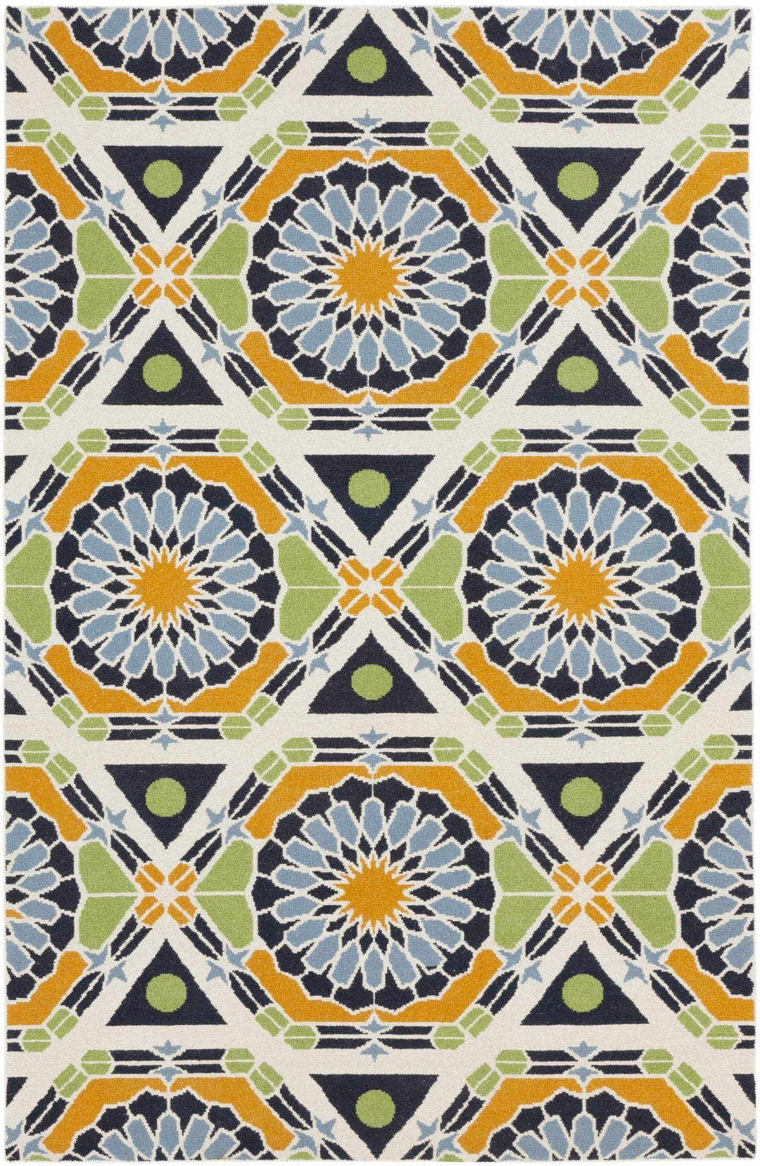 Greenough Geometric Deisgn Blue & Mustard Hand Knotted Wool Rug - The Rug Decor
