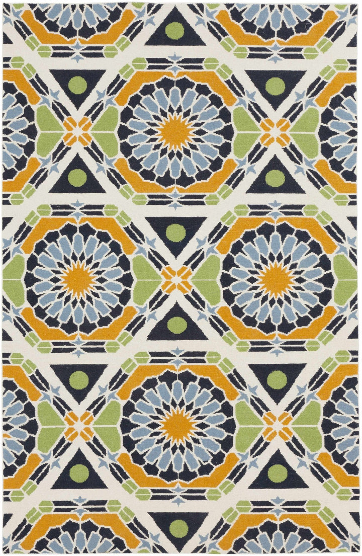 Greenough Geometric Deisgn Blue & Mustard Hand Knotted Wool Rug - The Rug Decor