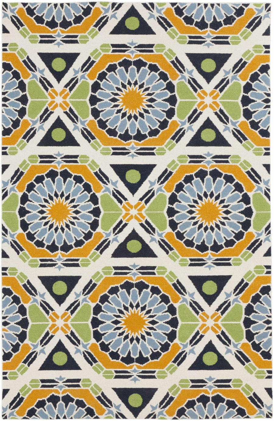 Greenough Geometric Deisgn Blue & Mustard Hand Knotted Wool Rug - The Rug Decor