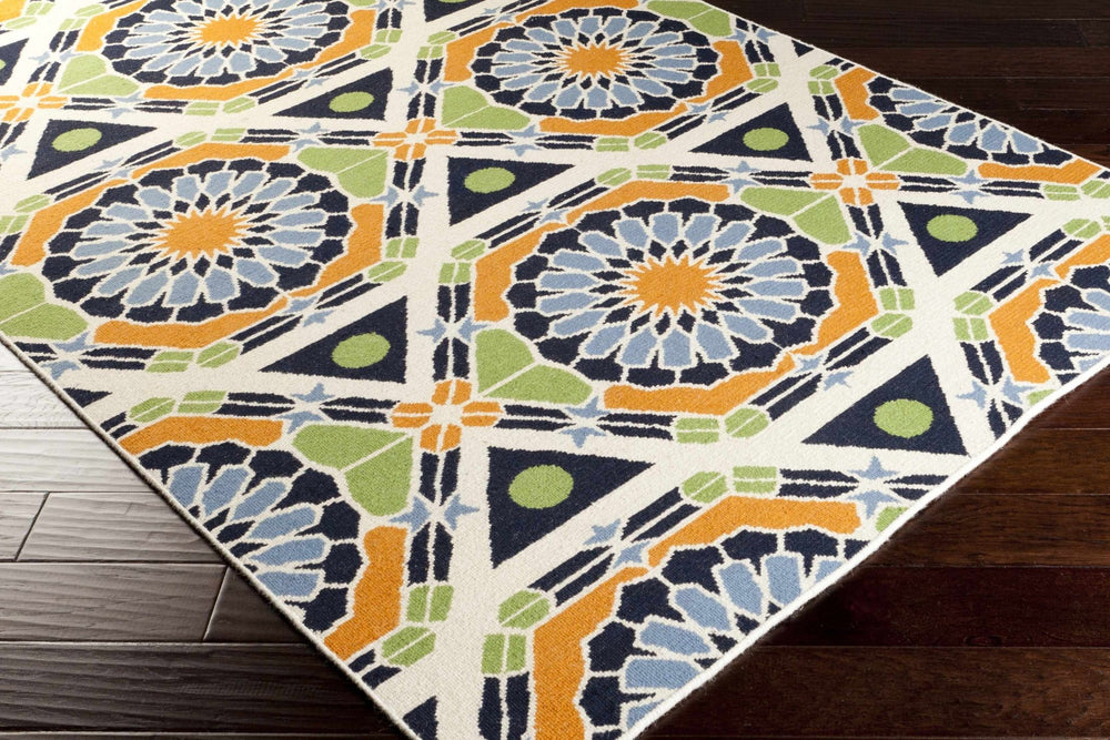Greenough Geometric Deisgn Blue & Mustard Hand Knotted Wool Rug - The Rug Decor