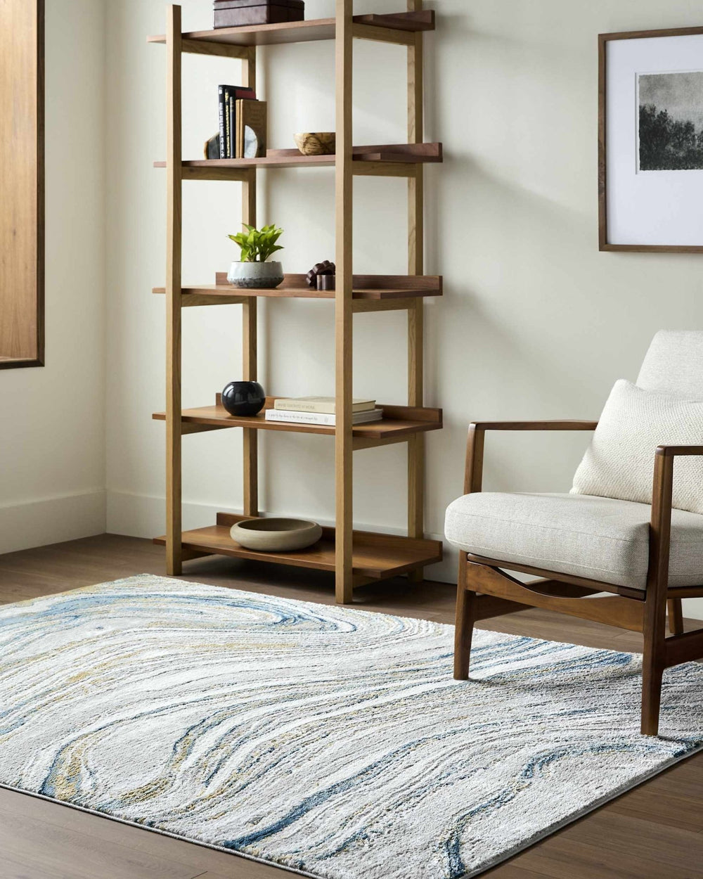 Gregg Contemporary Abstract Design Ivory And Gray Marble Rug - The Rug Decor