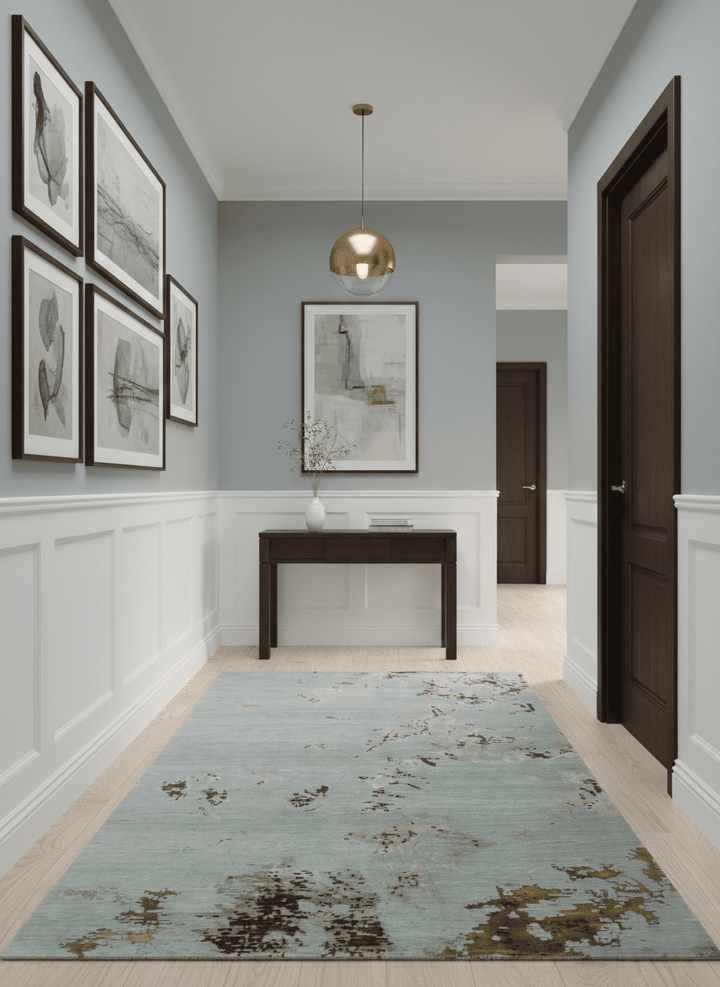 Grey, Charcoal, Olive and Ivory 6x9 Hand Knotted Abstract Wool and Viscose Area Rug - The Rug Decor