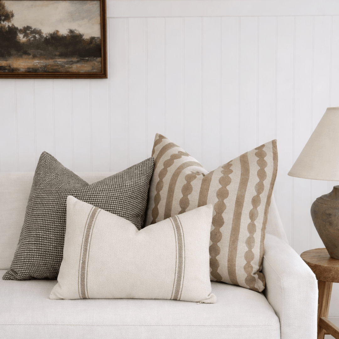 Griffin Hand-Block Tan Stripe Linen Pillow Cover - The Rug Decor