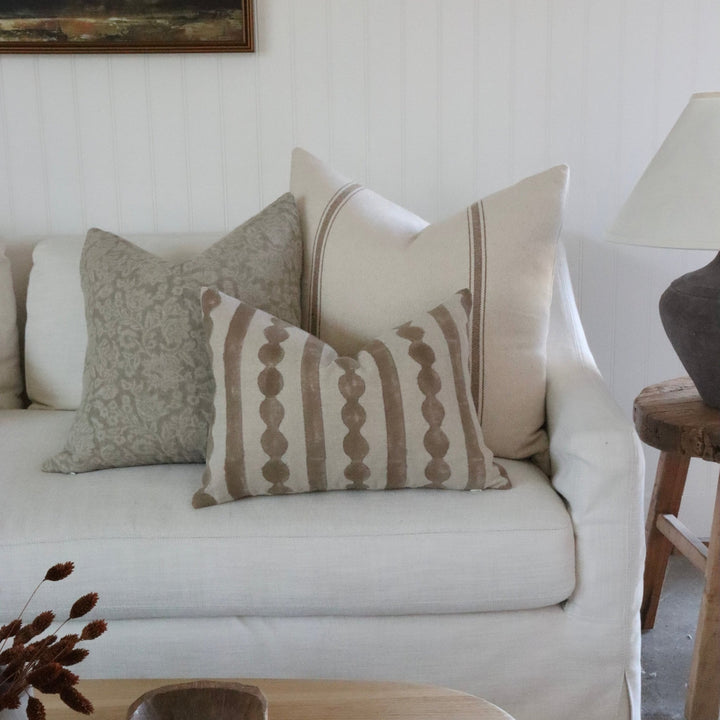 Griffin Hand-Block Tan Stripe Linen Pillow Cover - The Rug Decor