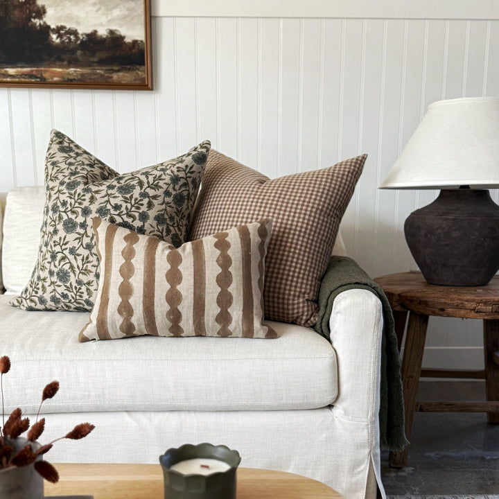 Griffin Hand-Block Tan Stripe Linen Pillow Cover - The Rug Decor